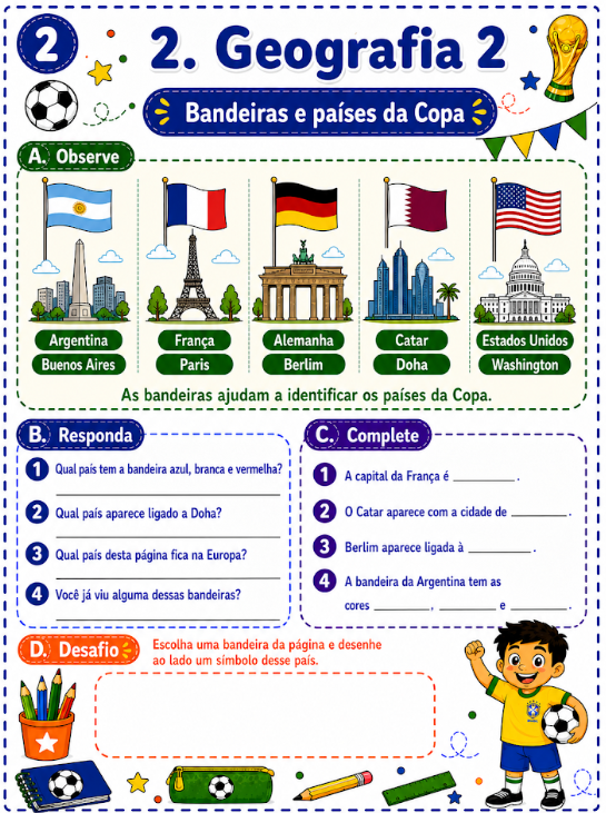 Atividade de Geografia - Bandeiras e países da Copa