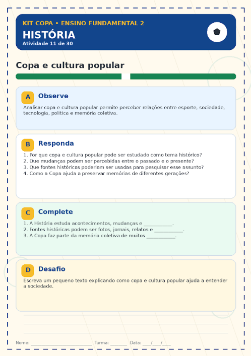 Atividade de História - Copa e cultura popular