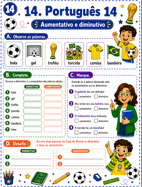 Atividade de Português - Aumentativo e diminutivo